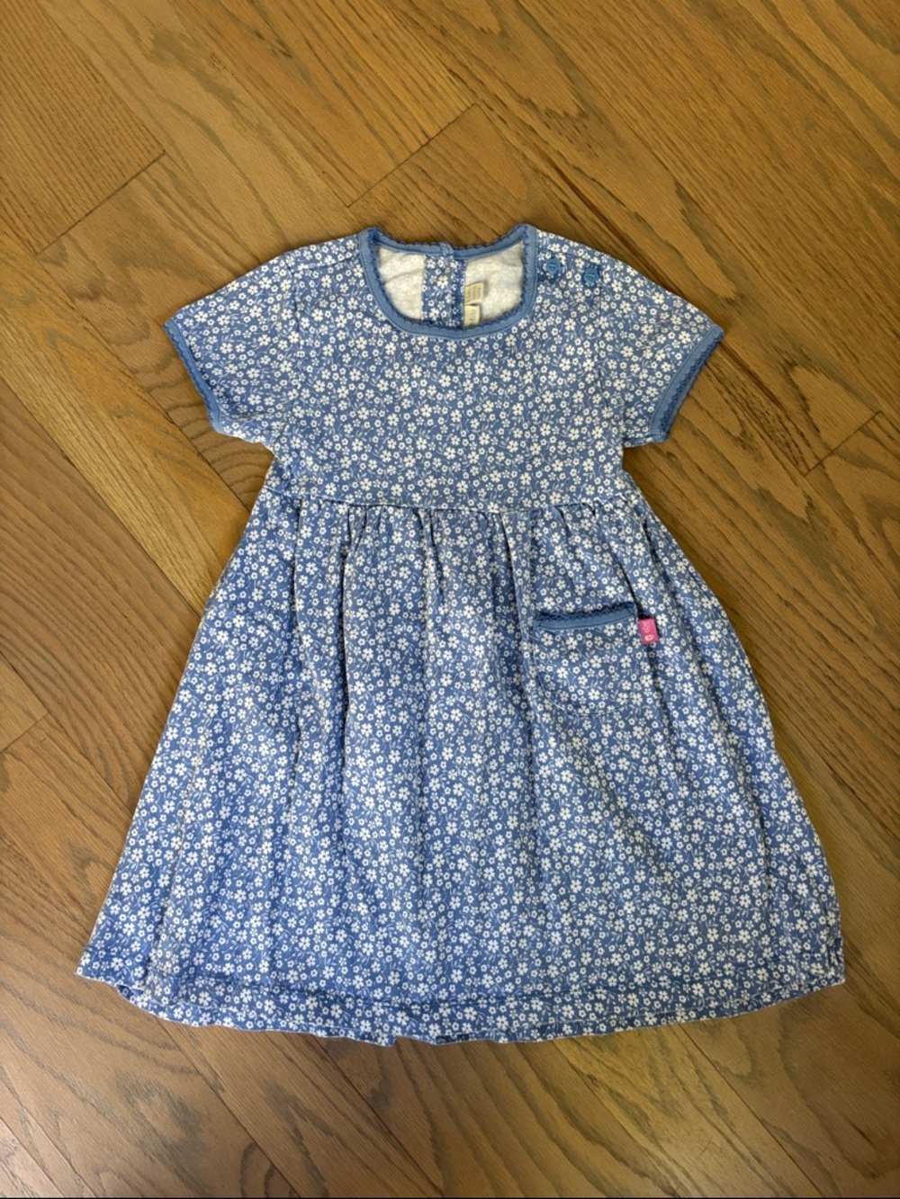 JoJo Maman Bebe short sleeve blue and white floral dress, size 4-5 years